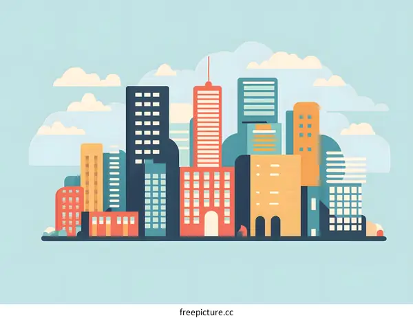 Modern City Skyline Illustration with Flat Design