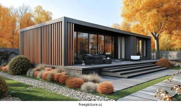Modern Autumn Garden Backyard Cabin Design