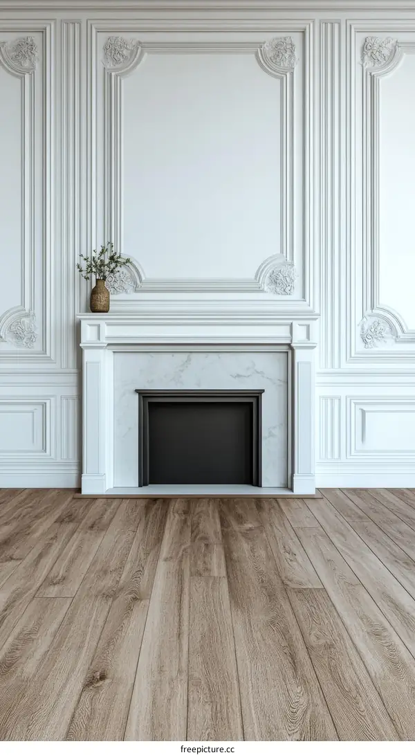 Classic White Interior with a Fireplace