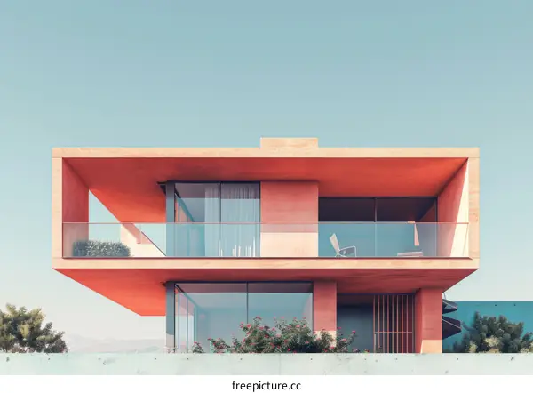 Modern Minimalist House Exterior With Large Glass Windows