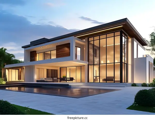 Modern Luxury Villa with Swimming Pool and Backyard