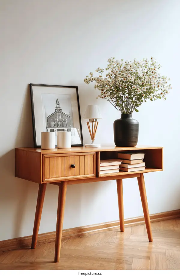 Mid-Century Modern Console Table with Decor