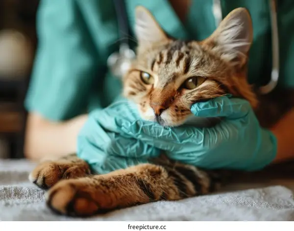 Veterinarian's Examination of Cat's Mouth