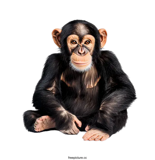 [Transparent Background PNG]Cute Chimpanzee Sitting On White Background