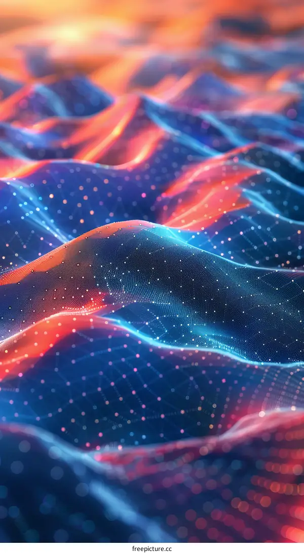 Blue and orange 3D rendering of a terrain