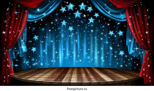 Blue Stage Curtains With Stars