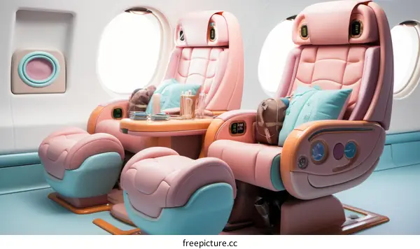 Pink and blue airplane interior