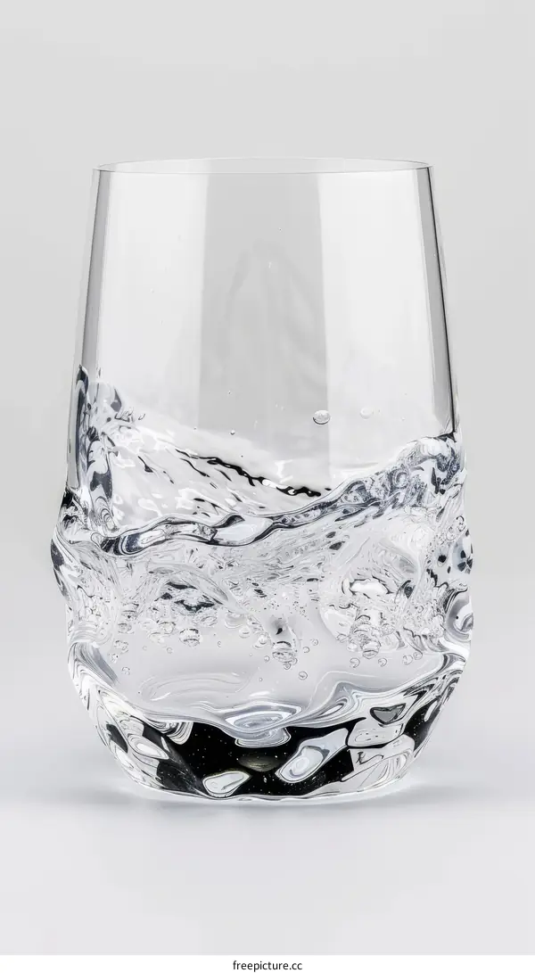 Transparent glass half full of water on a white background