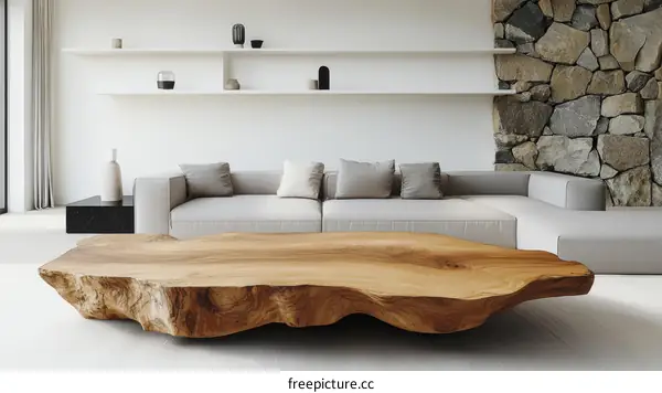 Modern Living Room Interior Design with Natural Wood Coffee Table