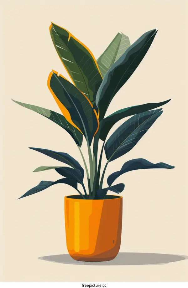 A drawing of a potted plant with green and yellow leaves