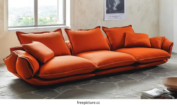 Modern Orange Sectional Sofa in a Living Room