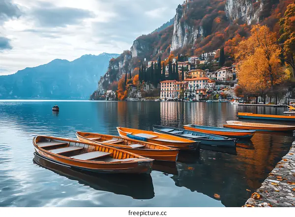 Lake Como Italy Scenic Autumn Landscape with Boats