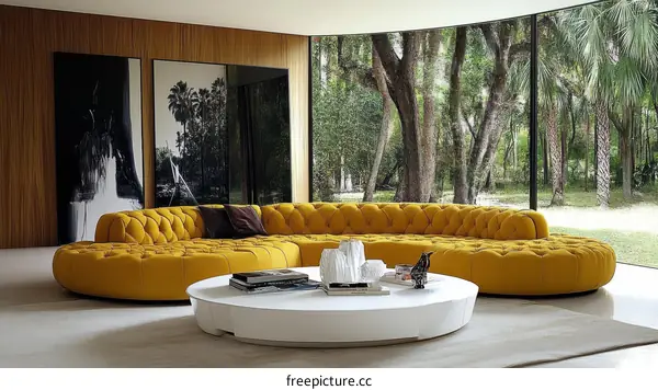 Modern Yellow Curved Sectional Sofa with Natural Views