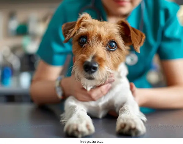 Veterinarian Examining a Small Dog