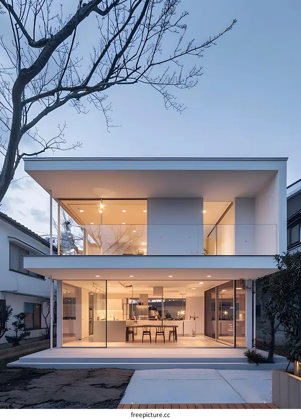 Modern Minimalist White House With Large Glass Windows