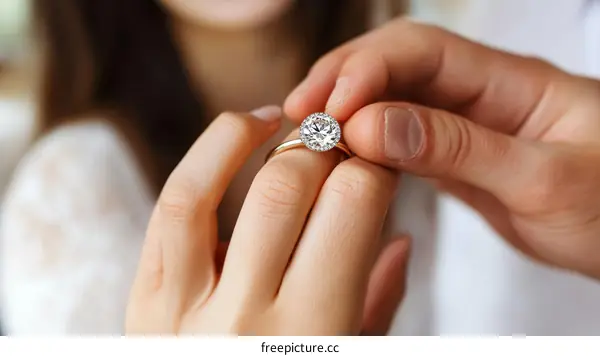 Diamond Engagement Ring Being Put On