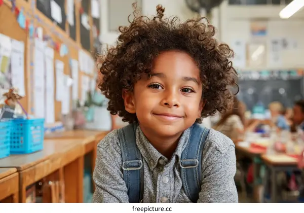 Smiling Child in Elementary Classroom