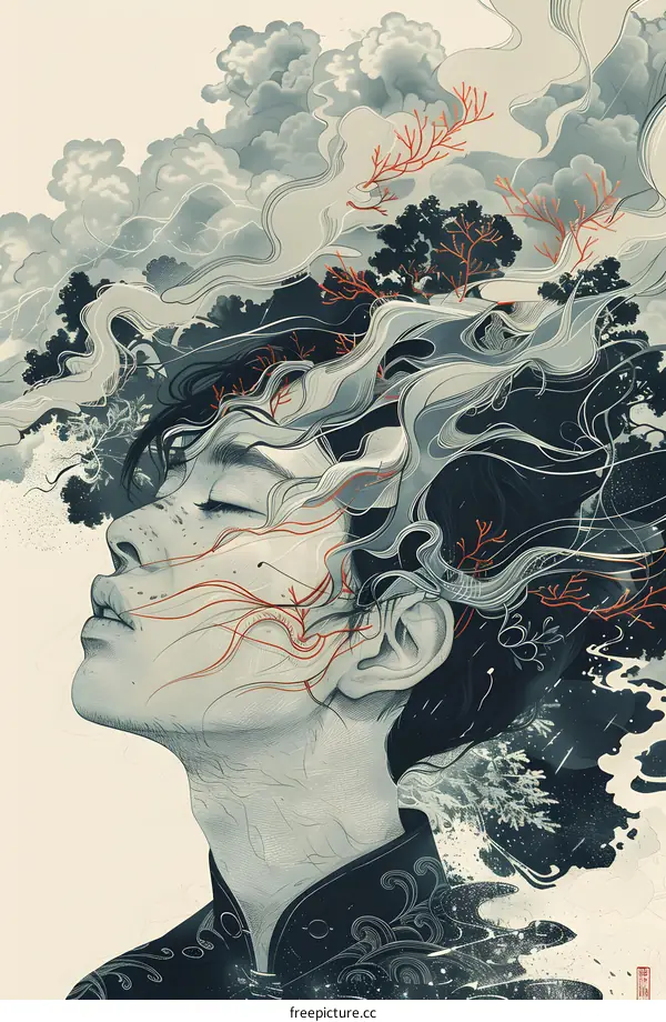 An illustration of a person with a tree growing out of their head