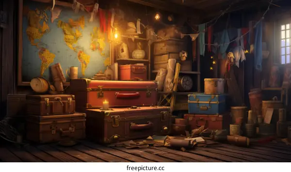 A room full of old trunks and suitcases