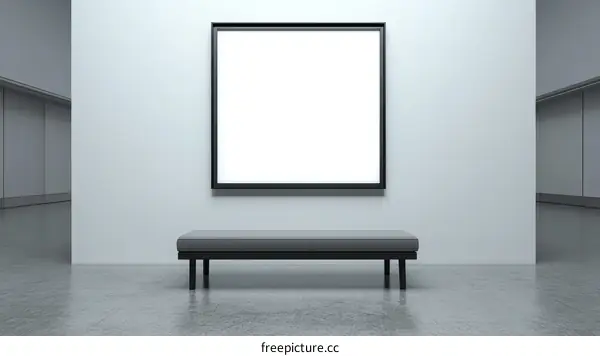 Modern Art Gallery Empty Wall Mockup with Grey Bench