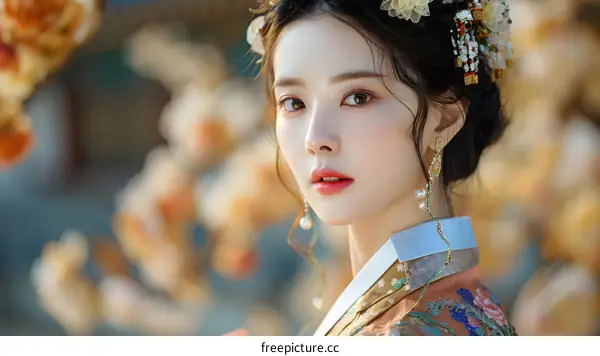 Portrait of a young Chinese woman in traditional clothing