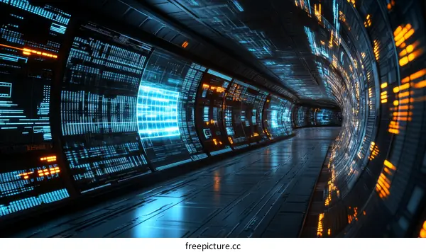 Futuristic Tunnel with Digital Displays