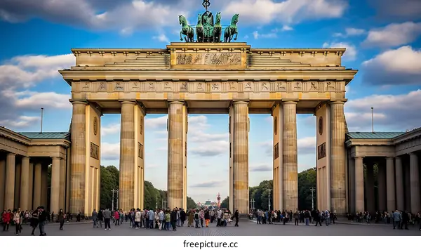 Crowds of people gather at the Brandenburg Gate in Berlin, Germany