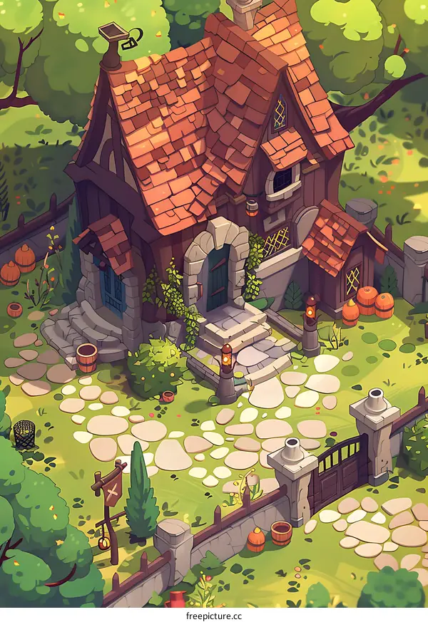 Cozy Cottage In The Woods Illustration