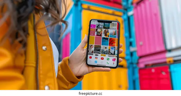 Woman Using Smartphone with Social Media App