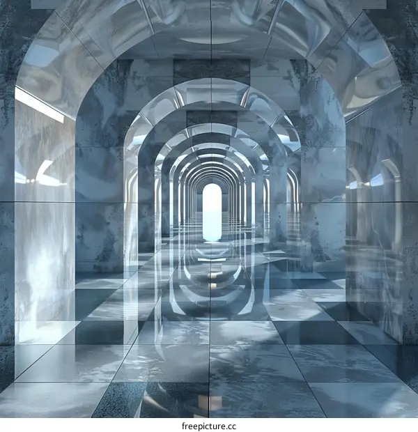 Futuristic Blue Marble Arched Hallway
