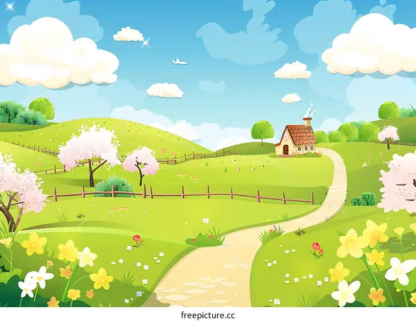 Spring Landscape With House and Path