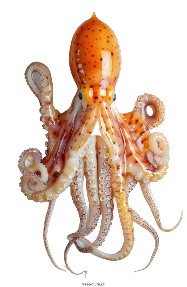 [Transparent Background PNG]A close up of a red octopus on a white background