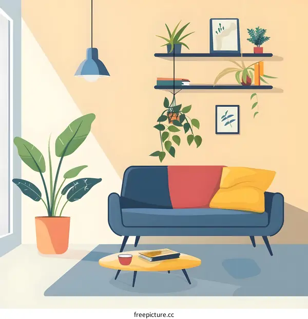 Modern Living Room Interior Design with Plants and Sofa