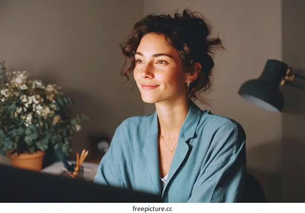 Woman Working From Home in a Cozy Room