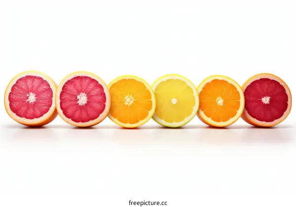Various citrus fruits including grapefruit, orange and lemon