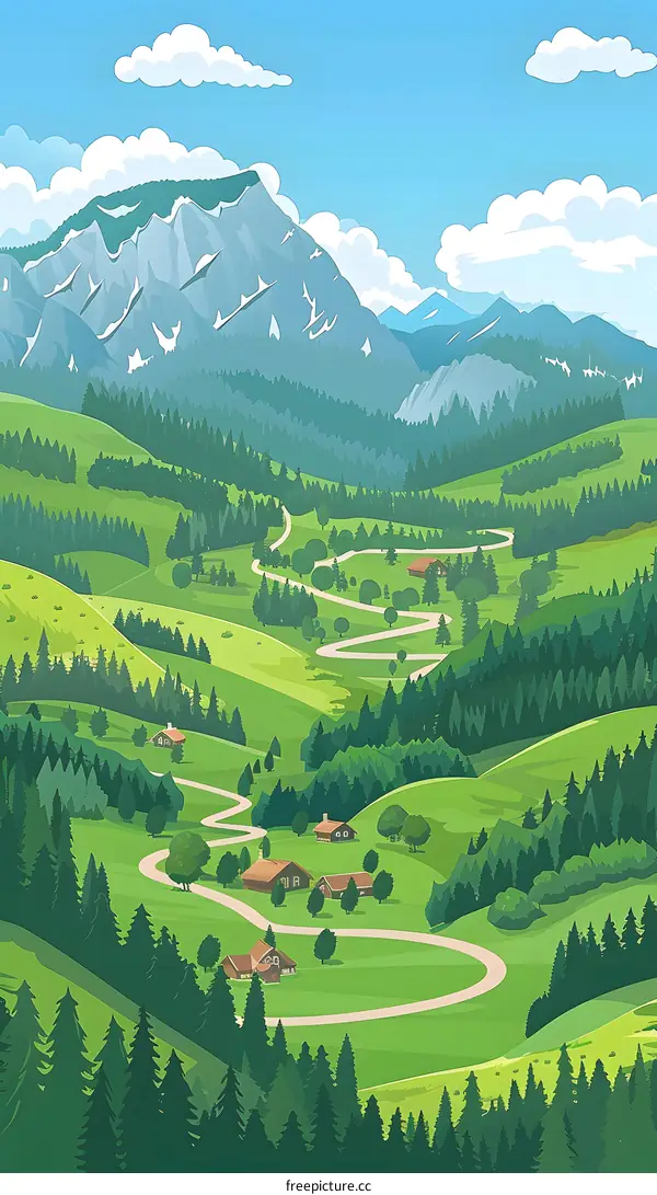 Winding Road Through Mountain Valley