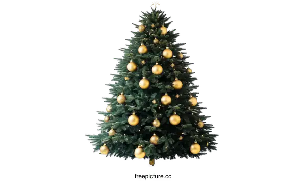 [Transparent Background PNG]Festive Christmas Tree Decorated with Golden Ornaments