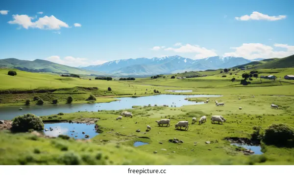 sheep grazing in the lush green valley