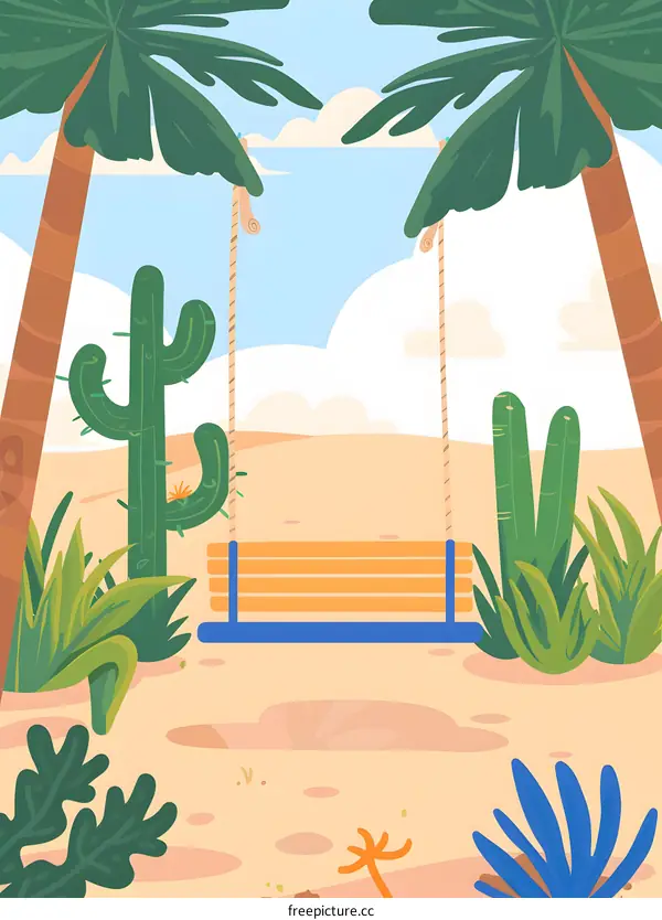 Tropical Beach Swing Set Illustration
