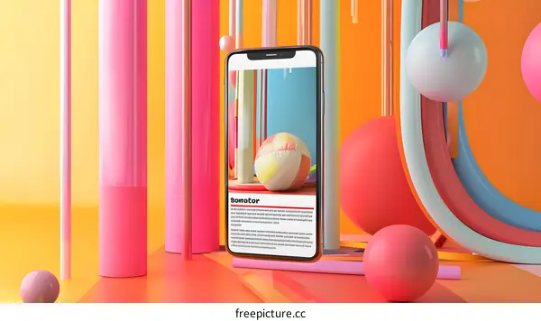 Colorful Abstract Geometric Shapes 3D Rendering with Smartphone
