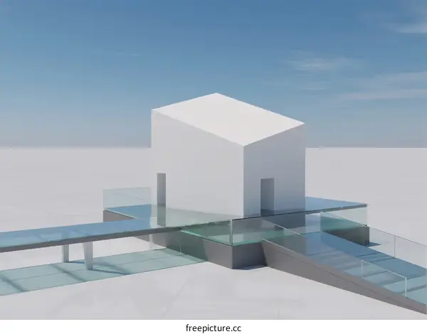 Minimalist White Cube House with Glass Floors on Flat Land
