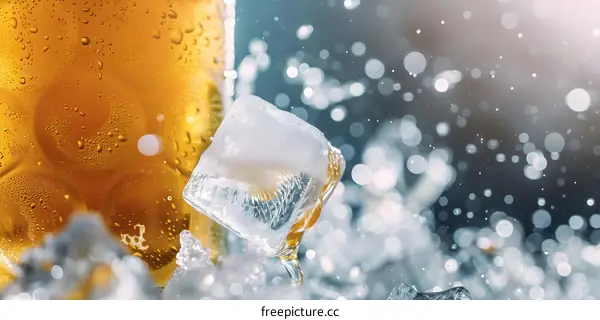 Close Up of Ice Cube With Water Droplets