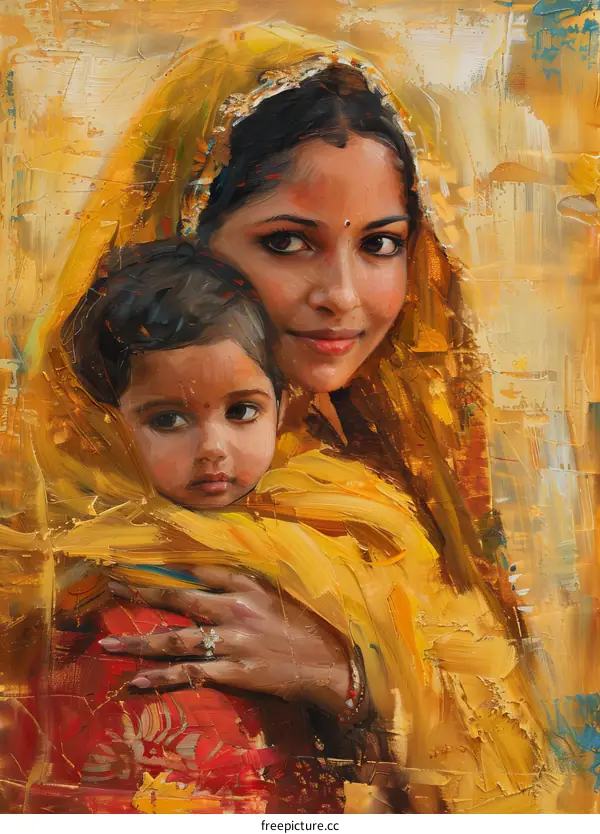 Portrait of an Indian Mother and Child