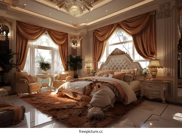 Grand European Luxury Bedroom With Chandelier
