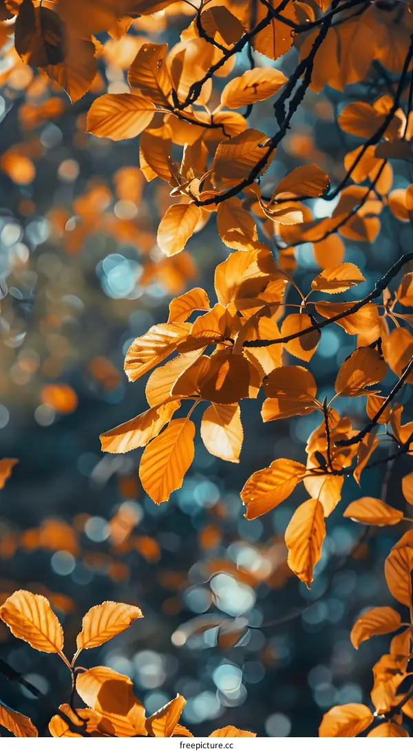 Autumn Leaves Branch Macro Photography