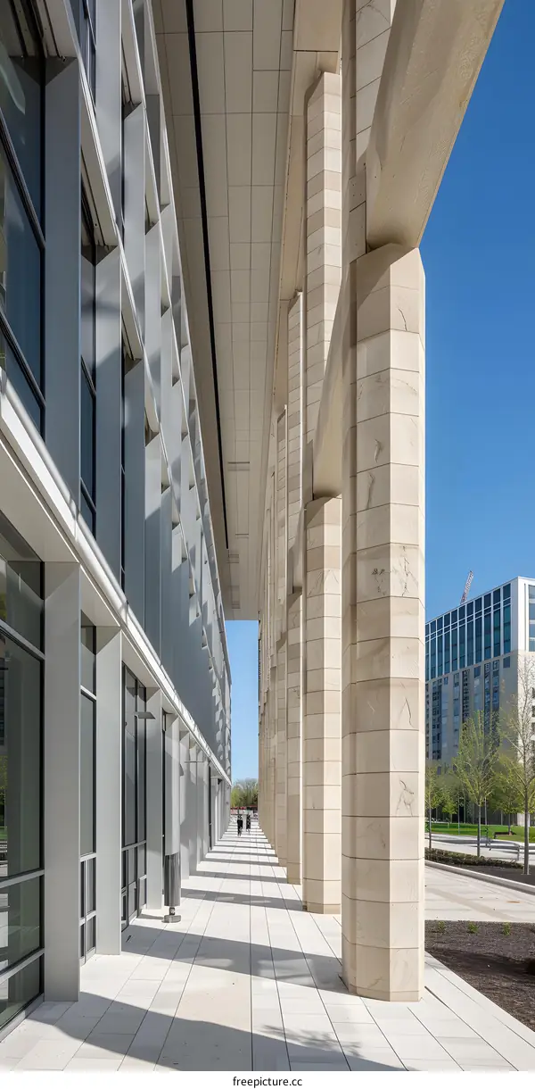 Modern Building With Columns and Windows