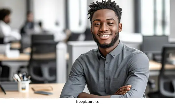 Smiling African American Business Professional in Modern Office