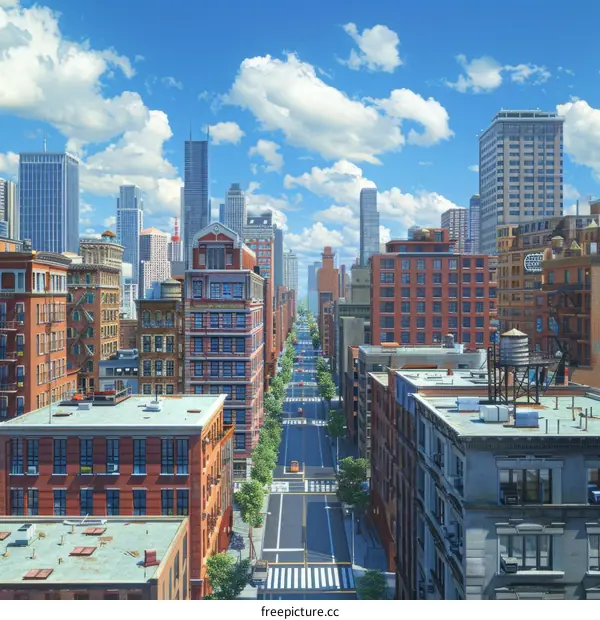 Cityscape with High-Rises and Blue Sky