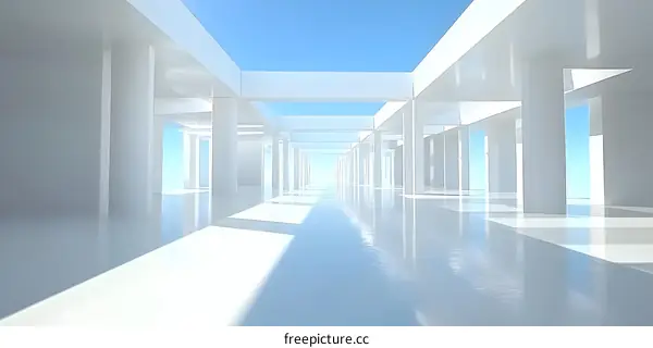 White Minimalist Architecture Design with Open Columns and Blue Sky