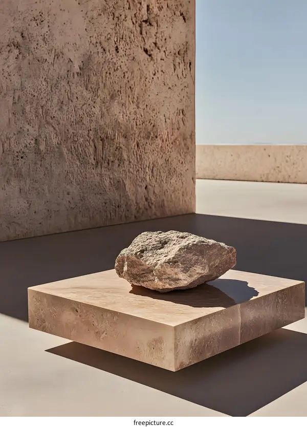 Stone on a Platform in a Minimalist Architectural Setting